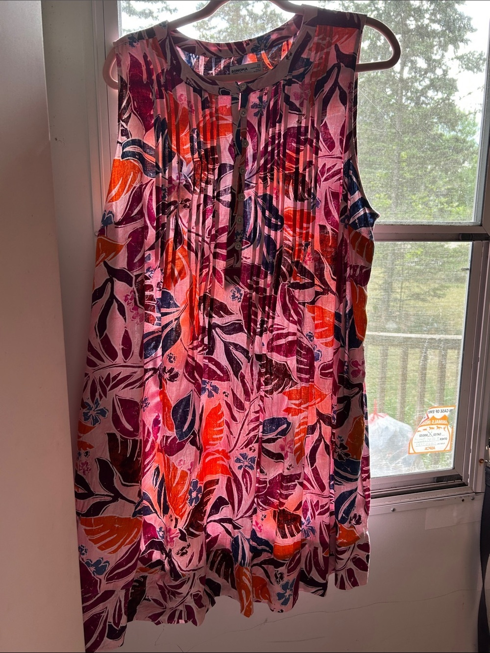 Sonoma 2X Tropical Print Sleeveless Dress Rayon Linen Blend Pockets Plus Size - Picture 13 of 15